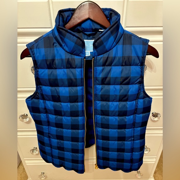 Buffalo plaid puffer vest black blue size 8 Draper James - Picture 4 of 5